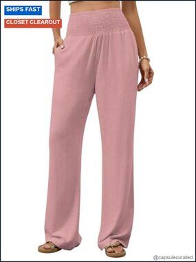 Cotton Linen Wide Leg Palazzo Pants with Pockets High Waist